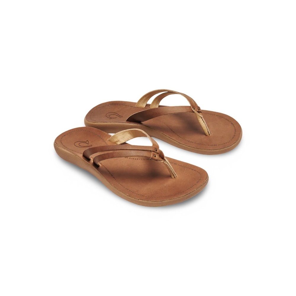 OluKai Kapehe Luana Women 9 Leather Flip Flop Sandals Fox Tan 20468-FMFM